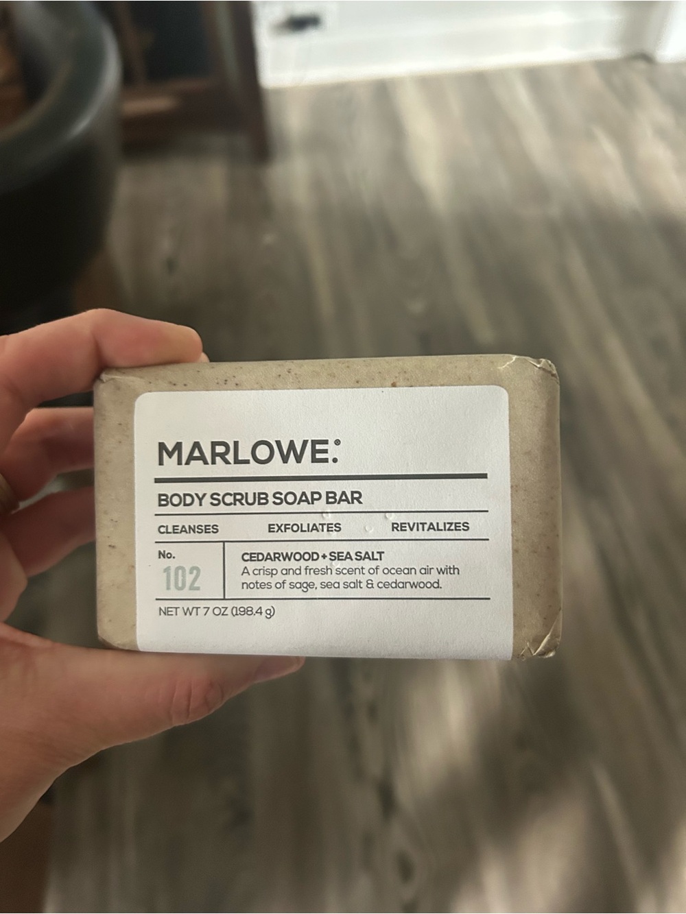 Marlowe Cedarwood + Sea Salt Body Scrub Soap Bar – Beige & White
